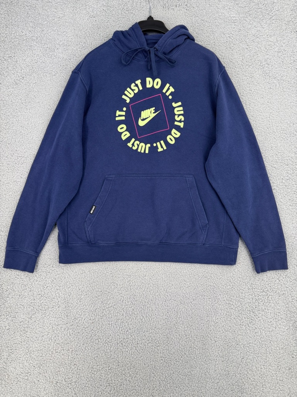 Nike men’s XL long sleeve Navy Hoodie Neon Yellow & Pink Graphic kangaroo pocket